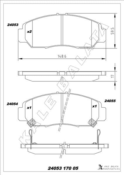KALE-BALATA ÖN FREN BALATA HONDA CIVIC 1.6L R16A2 VTEC sedan FD6 06-11 / 1.8L R18A2 FD7 06- OEM: 45022SNBE00-45022SNBE01-45022SDRA10 - KALE 24053 170 05 ANS KD13 kodlu oto yedek parça
