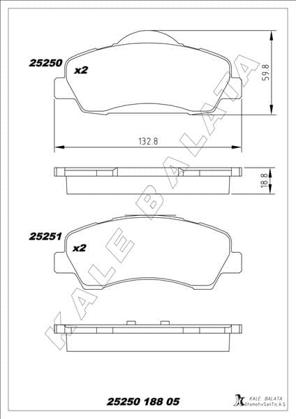 KALE-BALATA ÖN FREN BALATASI PEUGEOT P301 12> P308 13> CITROEN C-ELYSEE 12> C4 14> 266mm OEM: 1608691380-1610699280 - KALE 25250 188 05 ANS KD13 kodlu oto yedek parça