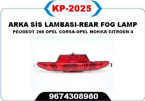 KAYA REFLEKTOR ARKA TAMPON ORTA OPEL CORSA F 19> MOKKA 20> PEUGEOT P208 15> CITROEN C4 20> DS3 18> OEM: 9674308980 - KAYA KP2025 kodlu oto yedek parça