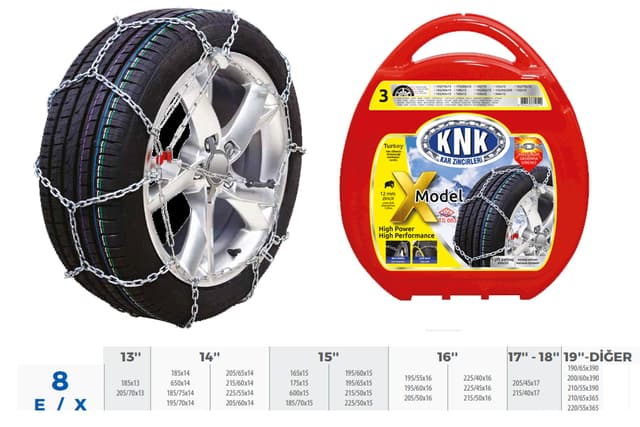 KNK PATİNAJ ZİNCİRİ TAKMATİK ÇAPRAZ 14-15-16-17 JANT ZİNCİR EBATLARI İÇİN RESİME BAKINIZ - KNK1 X08 kodlu oto yedek parça