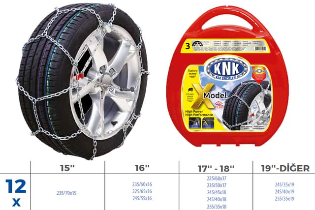 KNK PATİNAJ ZİNCİRİ TAKMATİK ÇAPRAZ 15-16-17-18-19 JANT ZİNCİR EBATLARI İÇİN RESİME BAKINIZ  - KNK1 X12 kodlu oto yedek parça