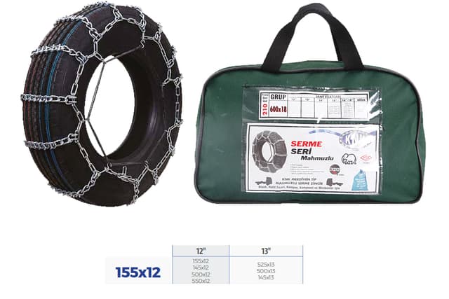 KNK PATİNAJ ZİNCİRİ BİNEK VE HAFİF TİC.ARAÇ SERME 12-13 JANT 155x12 ZİNCİR EBATLARI İÇİN RESİME BAKINIZ  - KNK2 155X12 kodlu oto yedek parça