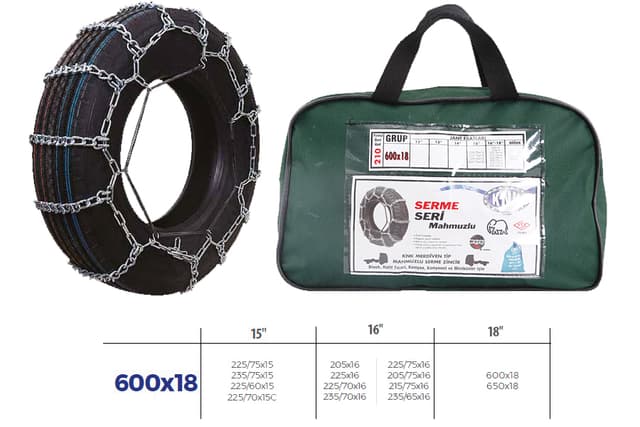 KNK PATİNAJ ZİNCİRİ MİNİBÜS VE KAMYONET SERME 205X75X16 TIRNAKLI ZİNCİR EBATLARI İÇİN RESİME BAKINIZ - KNK3 600X18 kodlu oto yedek parça
