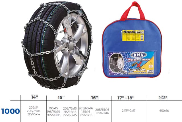 KNK PATİNAJ ZİNCİRİ 4x4 JEEP - MİNİBÜS VE HAFİF TİC.ARAÇ ZİNCİR EBATLARI İÇİN RESİME BAKINIZ  - KNK4 1000 kodlu oto yedek parça