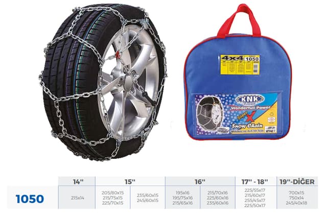 KNK PATİNAJ ZİNCİRİ 4x4 JEEP - MİNİBÜS VE HAFİF TİC.ARAÇ ZİNCİR EBATLARI İÇİN RESİME BAKINIZ  - KNK4 1050 kodlu oto yedek parça