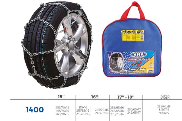 KNK PATİNAJ ZİNCİRİ 4x4 JEEP - MİNİBÜS VE HAFİF TİC.ARAÇ ZİNCİR EBATLARI İÇİN RESİME BAKINIZ  - KNK4 1400 kodlu oto yedek parça