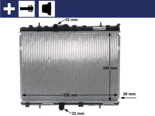MAHLE RADYATÖR C3 02 C2 03 207 07 1.4-1.6 16V-1.6HDI AC MEK AL/PL/BRZ 378x548x26 OEM: 1333.89-1330.P8 - MAHLE CR5000S kodlu oto yedek parça