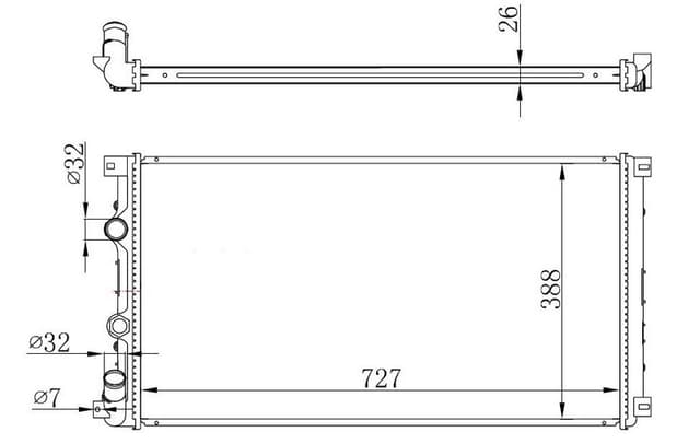 MY RADYATÖR MOVANO-MASTER II 99-01 1.9-2.2-2.5-2.8 DT AC MEK 728x414.5x27 7701049664 OEM: 7701049664 - MY 7701049664 kodlu oto yedek parça