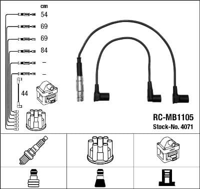 NGK ATESLEME KABLOSU SETI MERCEDES M102 M111 W201 W123 C123 W124 C124 OEM: A1021501918 - NGK 4071 kodlu oto yedek parça