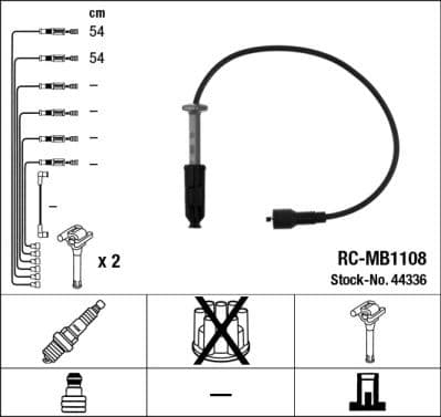 NGK ATESLEME KABLOSU SETI 2 LI MERCEDES M111 W202 S202 C208 A208 W210 OEM: A1041501618 - NGK 44336 kodlu oto yedek parça