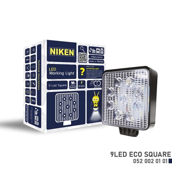 NIKEN CALISMA LAMBASI ECO 9 LEDLİ KARE  - NIKEN 0520020101 kodlu oto yedek parça