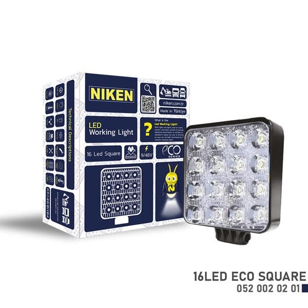NIKEN CALISMA LAMBASI ECO 16 LEDLİ KARE  - NIKEN 0520020201 kodlu oto yedek parça