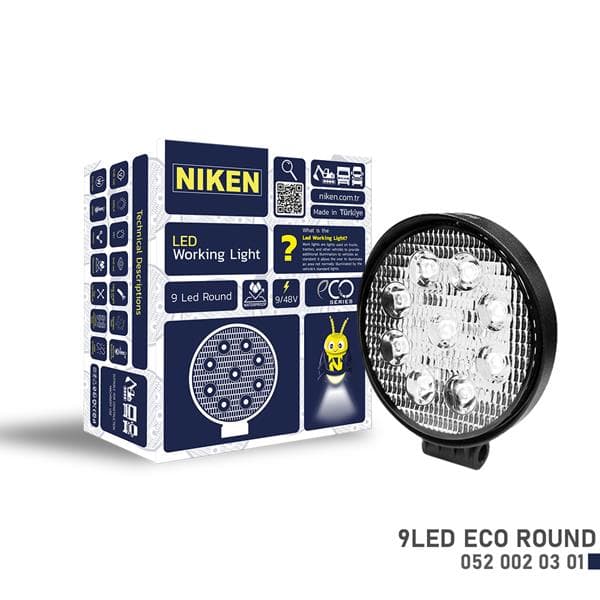 NIKEN CALISMA LAMBASI ECO 9 LEDLİ YUVARLAK  - NIKEN 0520020301 kodlu oto yedek parça
