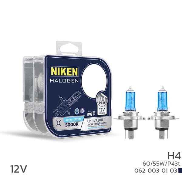 NIKEN NIKEN 12V H4 60/55W BEYAZ IŞIK AMPUL P43t 5000K OEM: UNIVERSAL - NIKEN 0620030103 kodlu oto yedek parça