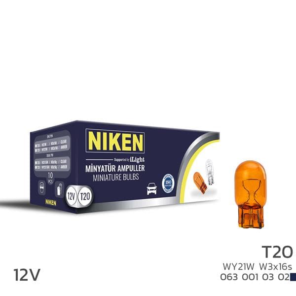 NIKEN NIKEN T20 DİPSIZ AMPUL 93 WY21W AMB W3x16s 10LU  - NIKEN 0630010302 kodlu oto yedek parça