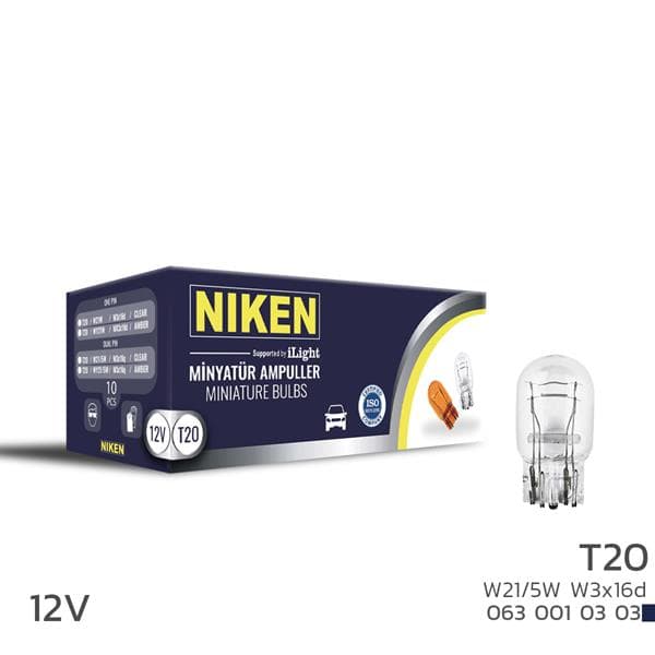 NIKEN NIKEN T20 DİPSIZ AMPUL 1016 W21/5W W3x16d 10LU  - NIKEN 0630010303 kodlu oto yedek parça