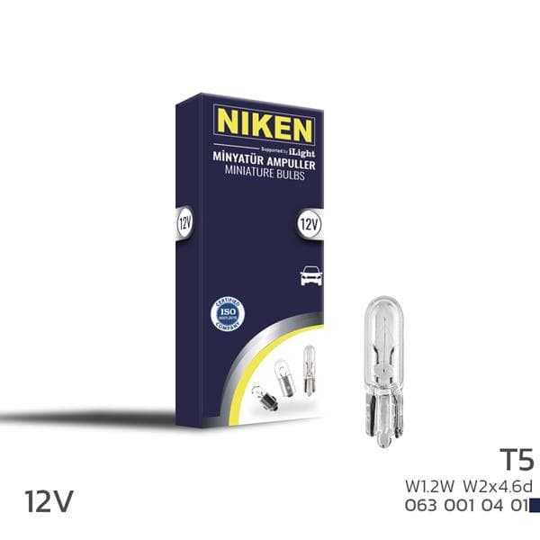 NIKEN NIKEN T5 MINYATUR AMPUL W1.2W W2x4.6d 12V 10LU  - NIKEN 0630010401 kodlu oto yedek parça