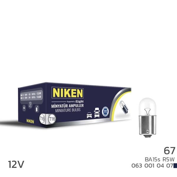 NIKEN NIKEN T16 MINYATUR AMPUL R5W BA15S 12V 10LU  - NIKEN 0630010407 kodlu oto yedek parça