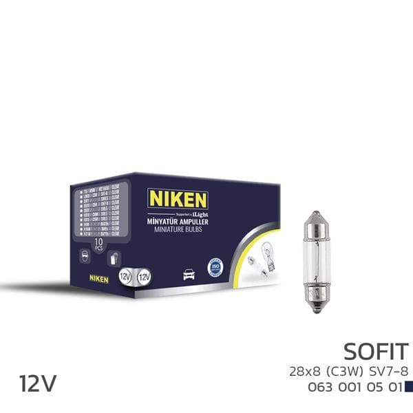 NIKEN NIKEN SOFIT AMPUL 3W L28X8 SV7-8 12V 10LU  - NIKEN 0630010501 kodlu oto yedek parça