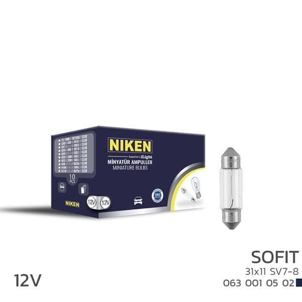 NIKEN NIKEN SOFIT AMPUL 10W 31X11 12V 10LU - NIKEN 0630010502 kodlu oto yedek parça