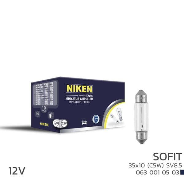 NIKEN NIKEN SOFIT AMPUL 5W 35X10 12V 10LU  - NIKEN 0630010503 kodlu oto yedek parça