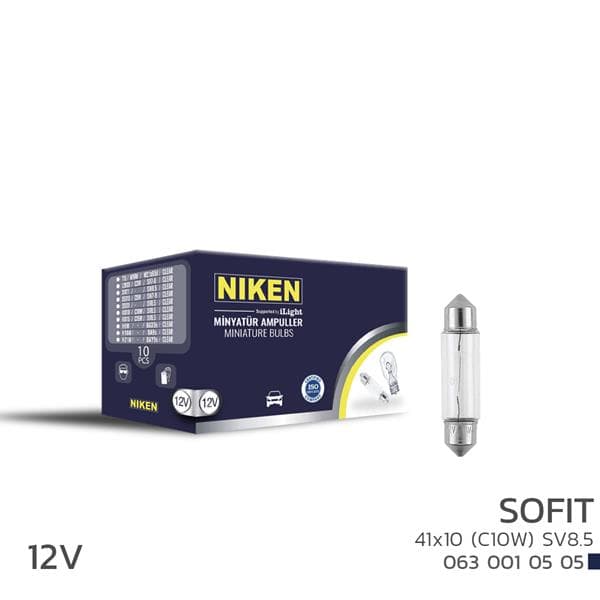 NIKEN NIKEN SOFIT AMPUL 10W 41X10 12V 10LU  - NIKEN 0630010505 kodlu oto yedek parça