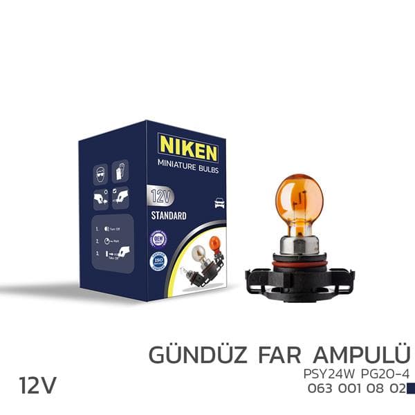 NIKEN NIKEN 12V PSY24W GÜNDÜZ FAR AMPULÜ PG20-4 AMB 10L OEM: UNIVERSAL - NIKEN 0630010802 kodlu oto yedek parça