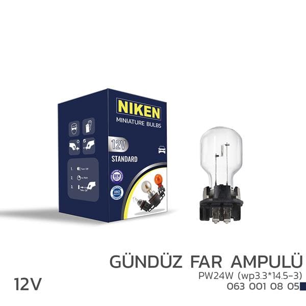 NIKEN NIKEN 12V PW24W GÜNDÜZ FAR AMP wp3.3x14.5-3 10LU OEM: UNIVERSAL - NIKEN 0630010805 kodlu oto yedek parça