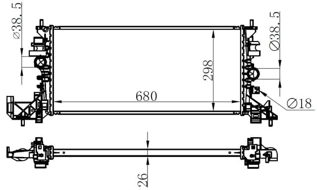 ORIS RADYATÖR AL/BRZ OPEL ASTRA K B16 1.0 1.2 1.4 1.6 Turbo 1.5CRDI 1.6CDTI 15 > MT OEM: 39146897-13453906-13453907-39055162 - ORIS BOP536026 kodlu oto yedek parça