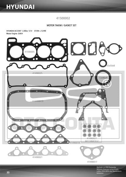 OTOCONTA TAKIM CONTASI KEÇELİ HYUNDAI ACCENT 1.3 12V 2092022A00 OEM: 2092022A00 - OTOCONTA 41500002 kodlu oto yedek parça