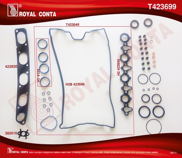ROYAL ÜST TAKIM CONTA SKT KEÇELİ REINZ SUB.LAST SKC SİZ MASTER 2.2-2.5 DCI G9T-G9U 7701477813 OEM: 7701477813 - ROYAL T423699 kodlu oto yedek parça