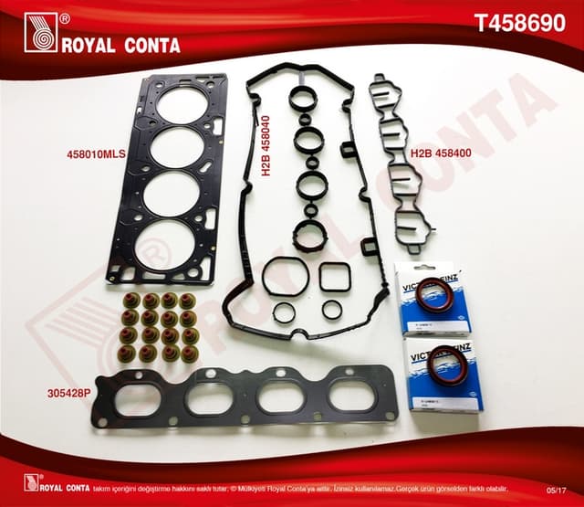 ROYAL ÜST TAKIM CONTA REİNZ KEÇELİ SUBAP LASTİKLİ ASTRA H-J-INSIGNIA 1.6 16V 116HP A16XER-Z16XER OEM: 6606019-93190885-93190855 - ROYAL T458690 kodlu oto yedek parça