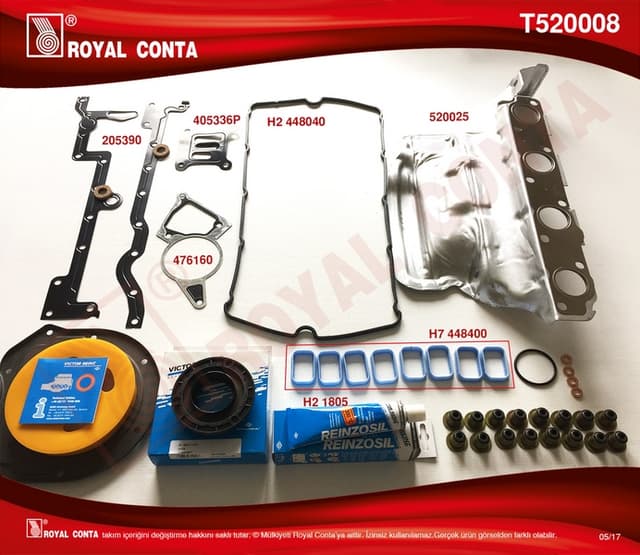ROYAL MOTOR TAKIM CONTA REINZ KEÇELİ S.LASTİKLİ C. SKCSİZ TRANSIT V.347 2.2 06 11 BOXER-JUMPER-DUCATO 2.2HDI 06 OEM: 6C116008AA-T520009 - ROYAL T520008 kodlu oto yedek parça