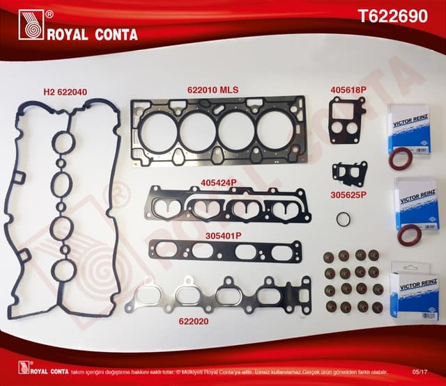 ROYAL ÜST TAKIM CONTASI KEÇELİ ASTRA G-H-VECTRA C 1.6 16V Z16XEP OEM: 1606221-93176980 - ROYAL T622690 kodlu oto yedek parça