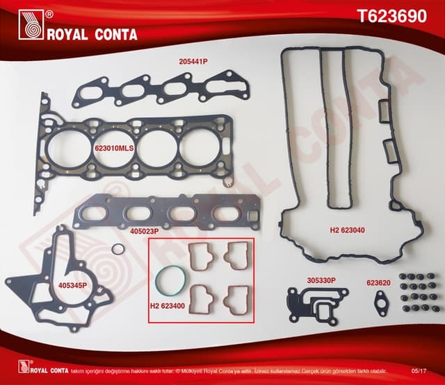 ROYAL ÜST TAKIM CONTA SUBAP LASTİKLİ CORSA C-D - ASTRA G-H - MERIVA-ZAFIRA-VECTRA 1.2-1.4 16V Z12XE-XEP- OEM: 1606247-1606278-93182932-93177869 - ROYAL T623690 kodlu oto yedek parça
