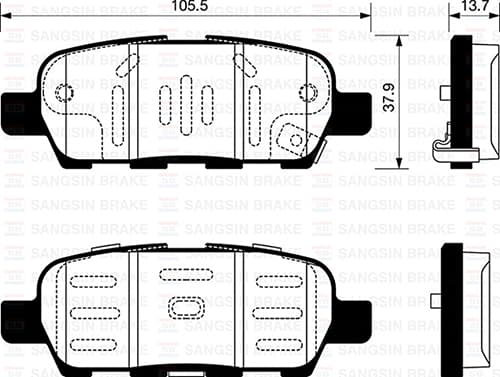 SANGSIN ARKA FREN BALATA NISSAN QASHQAI 1.6L 2.0L HR16 HR20 J10 06-10 / JUKE 1.5L Dci F15 10- 1.6L HR16DE F15 10- / MURANO 3.5L Z51 DCi 08- / X-TRAIL 2.0L M9R MR20DE T31 07-13 OEM: 44060AL585-D4060JA00J-D4060EM11A - SANGSIN SP1250 kodlu oto yedek parça