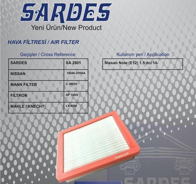 SARDES HAVA FİLTRESİ NISSAN NOTE E12 1.5 DCİ 14 165463VD0A OEM: 165463VD0A - SARDES SA2801 kodlu oto yedek parça