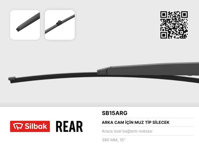 SILBAK SİLECEK SÜPÜRGESİ ARKA MUZ TİPİ 380MM AUDİ Q5 FYB 05/16  - SILBAK SB15ARG kodlu oto yedek parça