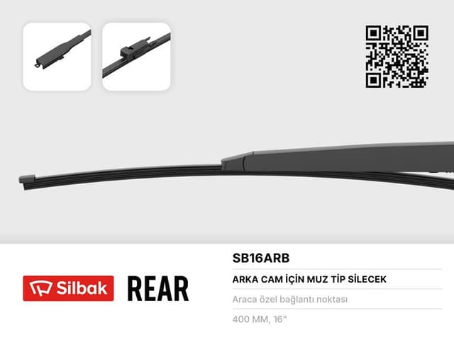 SILBAK SİLECEK SÜPÜRGESİ ARKA MUZ TİPİ 405mm DOBLO II TEK KAPI 02/10 SPRINTER - CRAFTER 04/06 - SILBAK SB16ARB kodlu oto yedek parça