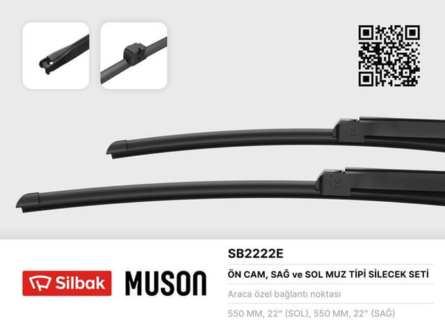 SILBAK SİLECEK SÜPÜRGESİ 550/550mm MUZ TİPİ A4 03-04 CABRILOET 04-07 MERCEDES C-Class 03-07 MERCEDES CLK  - SILBAK SB2222E kodlu oto yedek parça