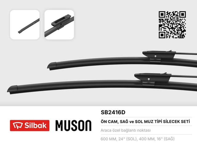 SILBAK SİLECEK SÜPÜRGESİ 600/400MM MUZ TİPİ P301-C ELYSEE-CLIO III 09/05 TALIA 00 FLUENCE 09  - SILBAK SB2416D kodlu oto yedek parça