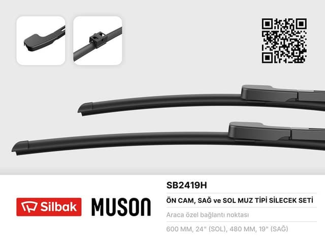 SILBAK SİLECEK SÜPÜRGESİ 600/480MM MUZ TİPİ BMW 3 SERISI SEDAN E90-TOURING E91 03/05  - SILBAK SB2419H kodlu oto yedek parça