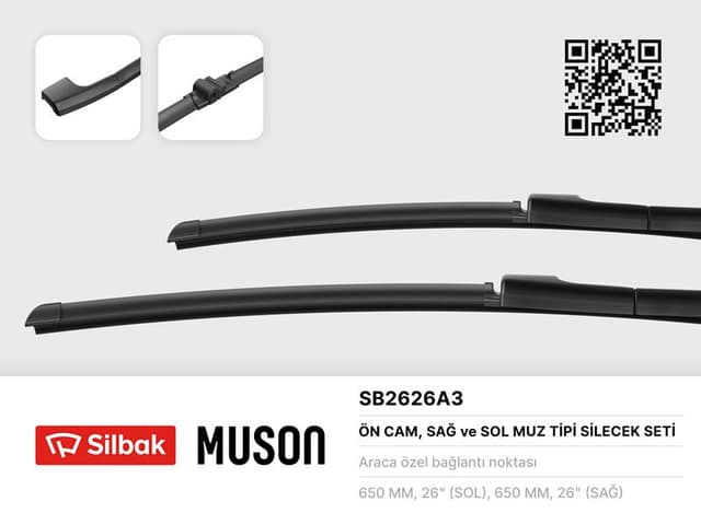 SILBAK SİLECEK SÜPÜRGESİ 650/650MM MUZ TİPİ PORSCHE CAYENNE-TOUAREG 09/02  - SILBAK SB2626A3 kodlu oto yedek parça