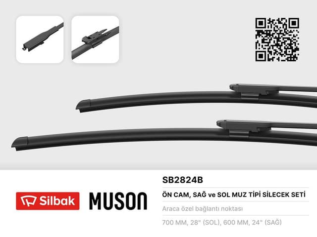 SILBAK SİLECEK SÜPÜRGESİ 700/600MM MUZ TİPİ P307 CC 07/03-03/05  - SILBAK SB2824B kodlu oto yedek parça