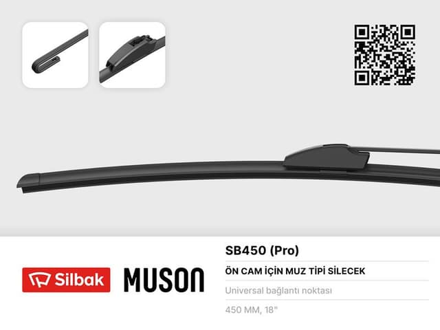 SILBAK SİLECEK SÜPÜRGESİ 450mm MUZ TİPİ ÜNİVERSAL - SILBAK SB450 kodlu oto yedek parça