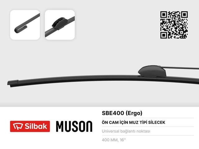 SILBAK SİLECEK SÜPÜRGESİ MUZ TİPİ 400mm ÜNİVERSAL KANCALI ERGONOMİK  - SILBAK SBE400 kodlu oto yedek parça