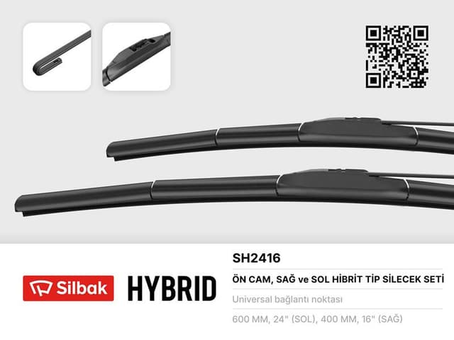 SILBAK SİLECEK SÜPÜRGESİ 600/400MM MUZ TİPİ İ20 01/09 SKYWELL ET-5 10-20 HYUNDAI I10 AC3 09-19 TOYOTA YARIS CROSS MXP 09-20 UNIVERSAL OEM: UNIVERSAL - SILBAK SH2416 kodlu oto yedek parça