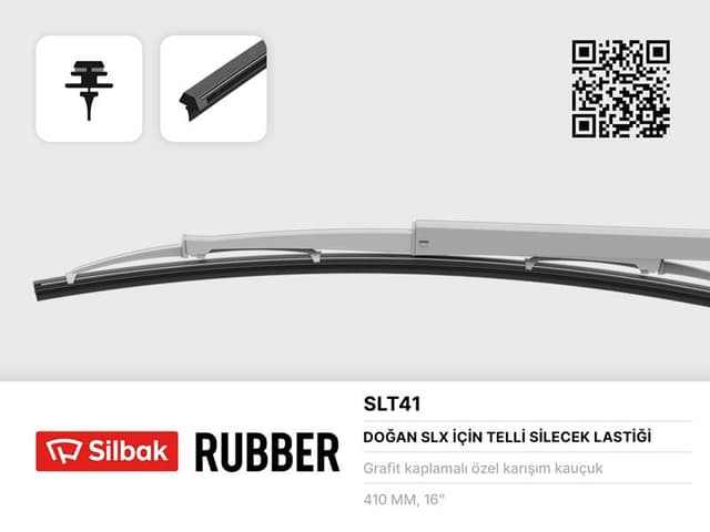 SILBAK SİLECEK LASTİĞİ 410MM TELLİ SLX  - SILBAK SLT41 kodlu oto yedek parça