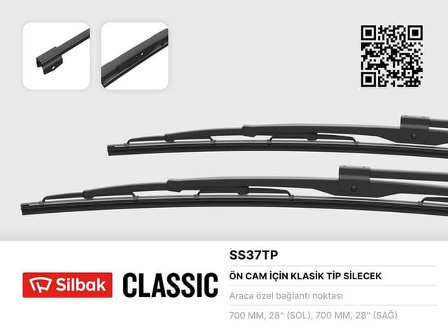 SILBAK SİLECEK SÜPÜRGESİ 700MM MAN SL200-MERCEDES 0302 V L-RENAULT MAGNUM-BMC BELDE-LEVEND XL BÜYÜK DELİKLİ  - SILBAK SS37TP kodlu oto yedek parça
