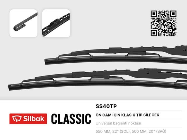 SILBAK SİLECEK SÜPÜRGESİ 550/500MM MGN-XSARA-P306-BRAVA-BRAVO-MONDEO-CONNECT 02 13 T12-T15 92 00 OEM: 6U7J S17528 AA-2T1A S17528 AA - SILBAK SS40TP kodlu oto yedek parça